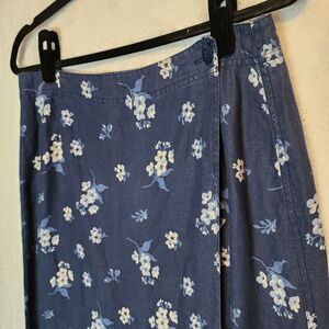 Eddie Bauer Women's Size 10 Floral Linen Cotton Blend Maxi Wrap Skirt